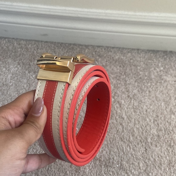 bnwt HERMÈS inspired orange and white striped belt with gold hardware - Picture 6 of 6